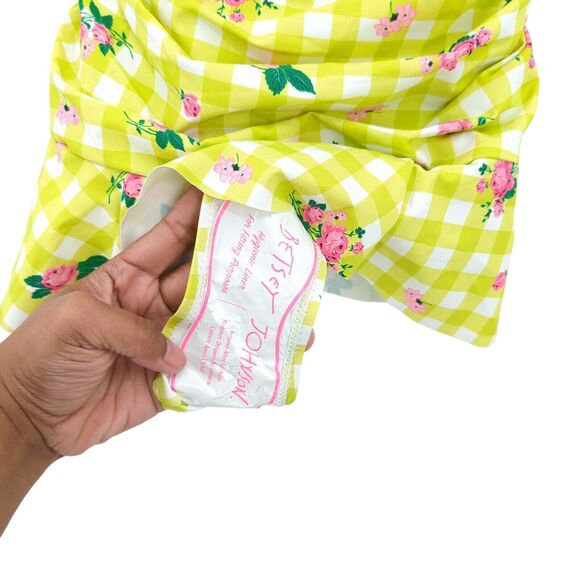 Betsey Johnson Women M Skirted Swimsuit Green White Gingham Plaid Floral 1 Piece - Picture 6 of 11